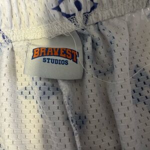 Bravest Studios White Mesh Shorts with Blue Pattern